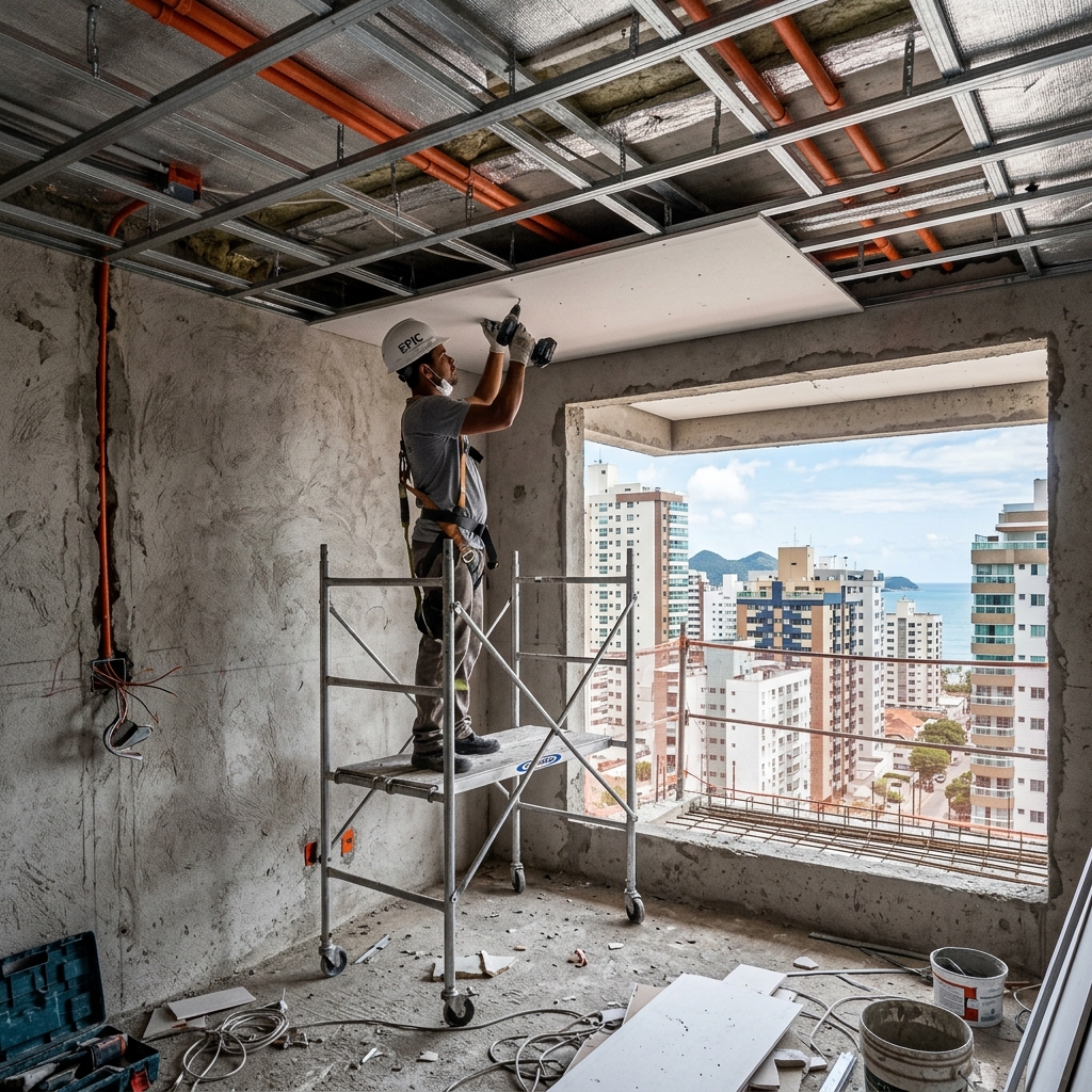 Passo 3/4: Instalações, gesso e drywall da obra realizada pela Epic Engenharia