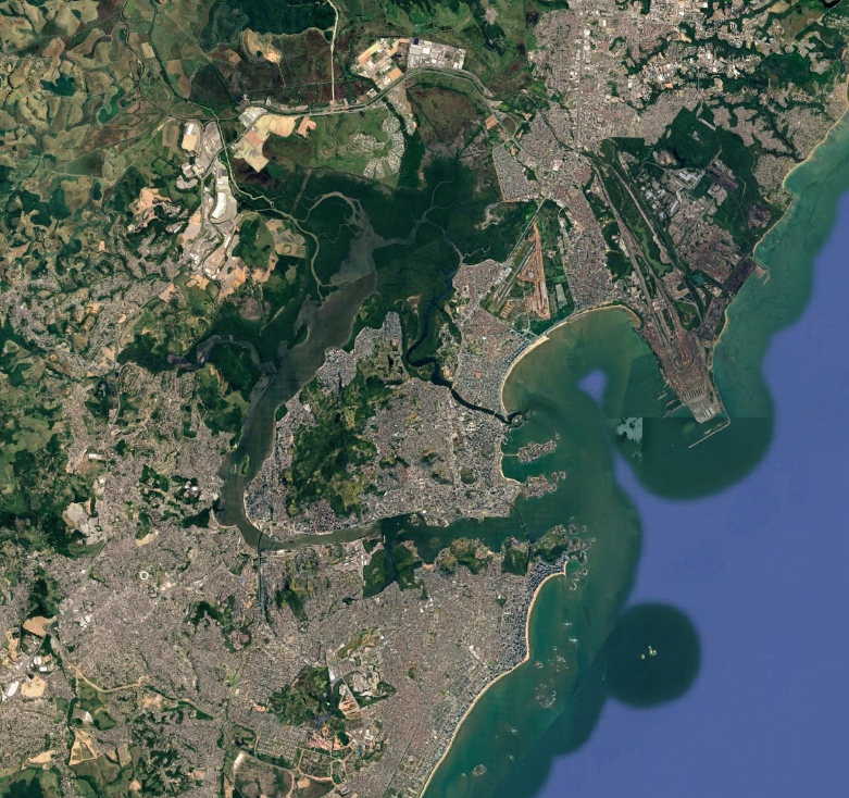 Vista de satélite da Grande Vitória, ES